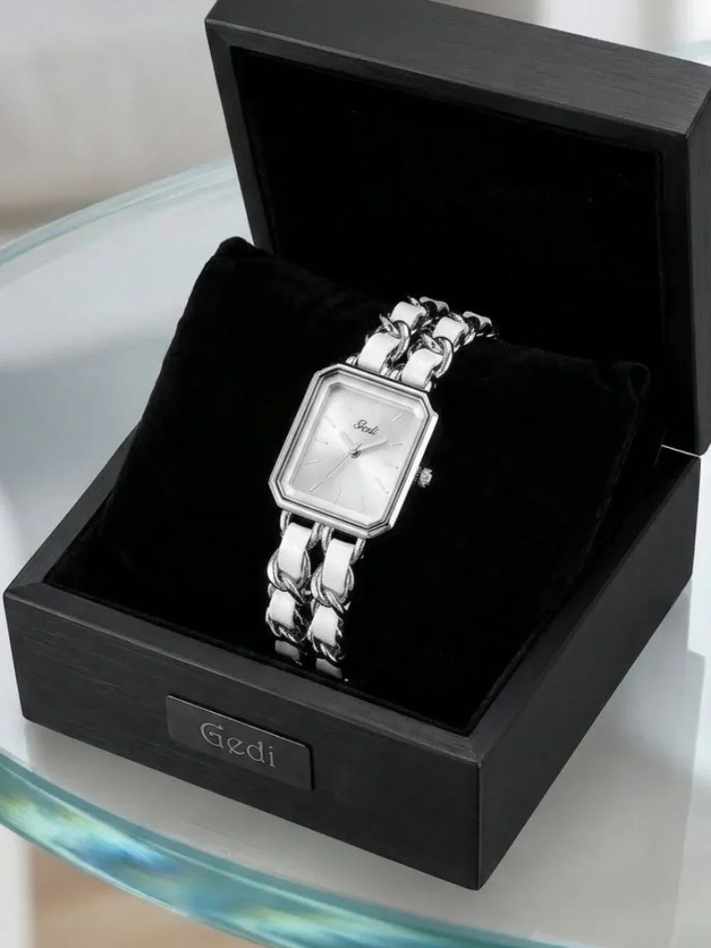 Elegant Womens Square Bracelet Watch, Chain Braid Band Quartz Watch